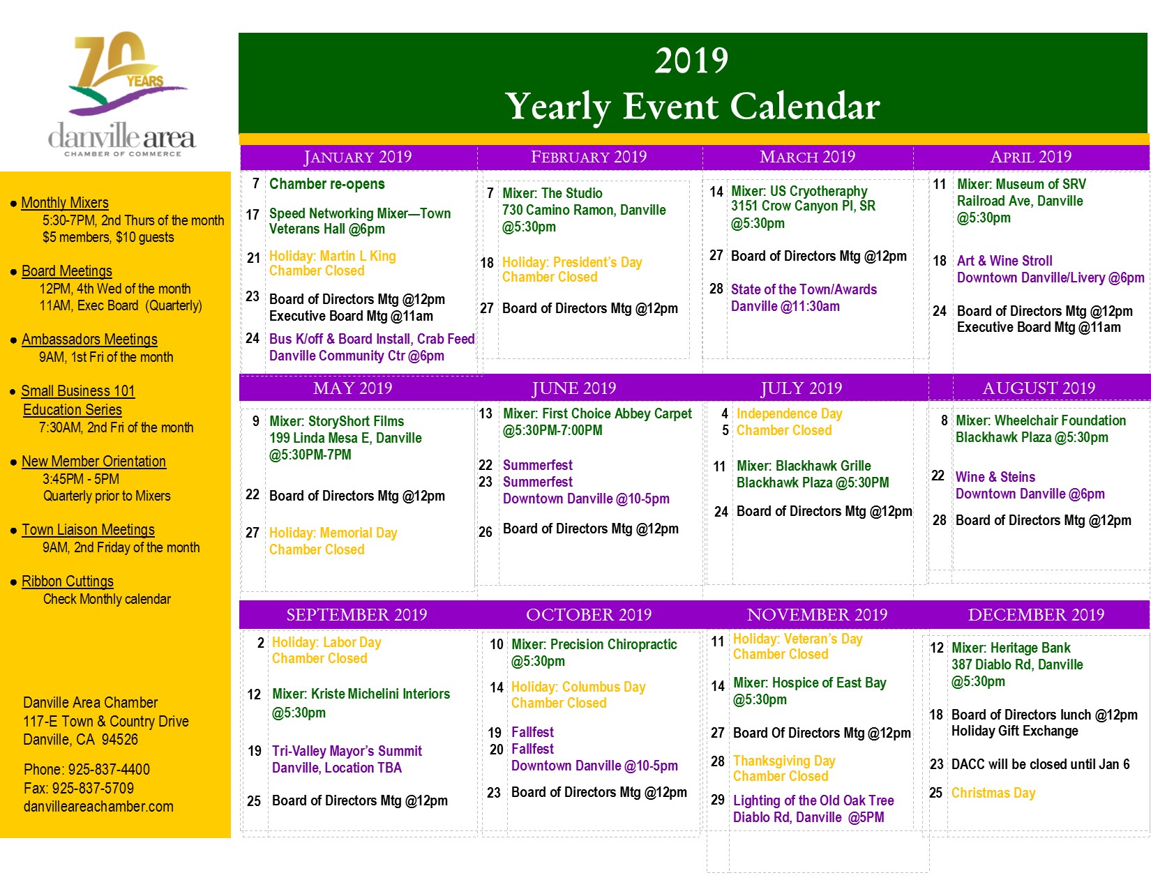 Events Year at a Glance Danville Area Chamber of Commerce